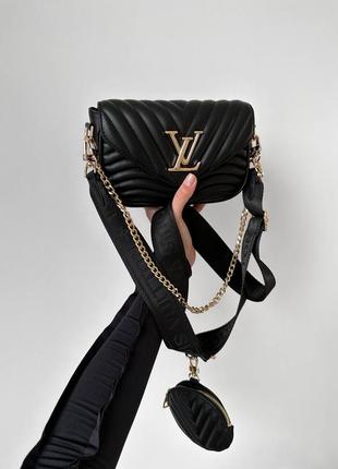Популярная женская брендовая сумочка черная золотой логотип луи витон сумка multi pochette с цепью цепочкой10 фото