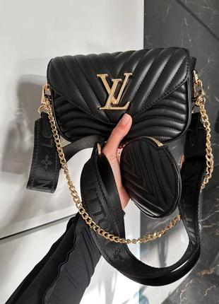 Популярная женская брендовая сумочка черная золотой логотип луи витон сумка multi pochette с цепью цепочкой8 фото