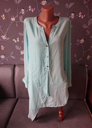 Красивая удлинённая блуза цвет аква блузка блузочка р.46/48