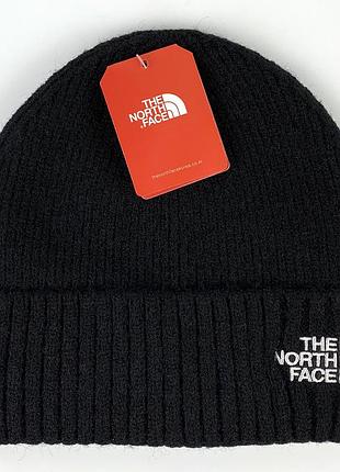 Зимова шапка the north face, колір чорний із білим логотипом