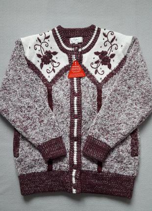 Бесподобный тёплый вязаный кардиган с вышивкой батал reflect knitwear1 фото