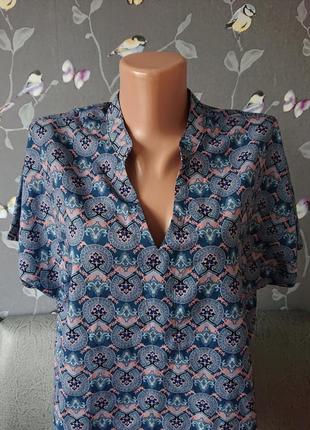 Женская блуза в синий рисунок блузка блузочка р.46/483 фото