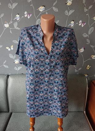 Женская блуза в синий рисунок блузка блузочка р.46/484 фото