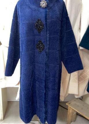 Шикарное пальто с мехом под норку, турция, альпака ангора, качество.