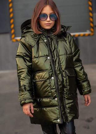 Зимова тепла куртка для дівчат, розміри на ріст 140-170
