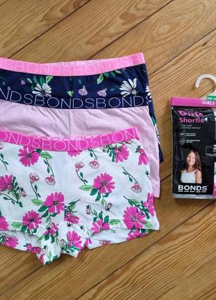 Комплект трусики-шортики для девочки из 3 штук, возраст 10-12 лет, цвет синий, розовый, белый