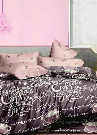 Евро комплект постельного белья " кофе, надписи ", бязь голд люкс, "виталина"