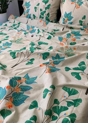 Двоспальний комплект постільної білизни "листя, квіти", бязь голд люкс "віталіна"