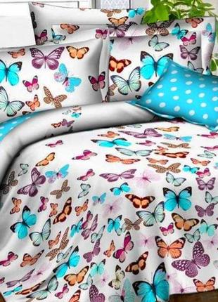 Полуторный комплект постельного белья 150*220 " бабочки, горошек ", бязь голд люкс  "виталина"