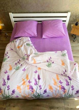 Полуторный комплект постельного белья 150*220 " цветы, лаванда, полоски ", бязь голд люкс  "виталина"