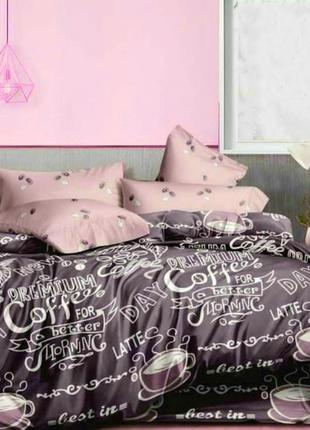 Полуторный комплект постельного белья " кофе, надписи ", бязь голд люкс  "виталина"