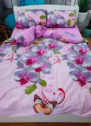 Полуторный комплект постельного белья 150*220 " орхидеи, цветы ", бязь голд люкс  "виталина"1 фото