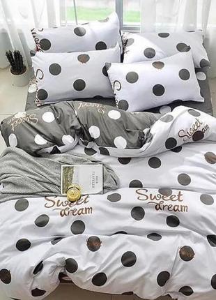 Семейный комплект постельного белья " горох, круги серые, белые сладких снов ", бязь голд люкс, "виталина"