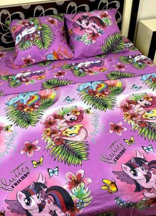 Полуторний комплект постільної білизни "єдиноріг, поні, єдиноріжок", бязь голд люкс "віталіна"