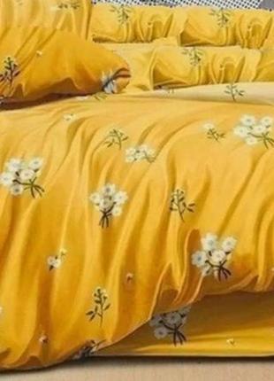 Евро комплект постельного белья " цветы, ромашки желтый ", бязь голд люкс, "виталина"