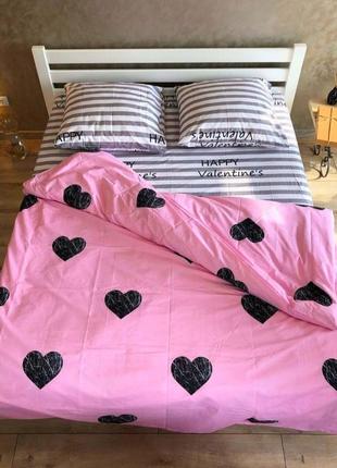 Полуторний комплект постільної білизни 150*220 "серця, смужки полоски", бязь голд люкс "віталіна