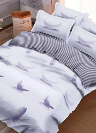 Полуторный комплект постельного белья 150*220 " перья, полоска ", бязь голд люкс  "виталина"