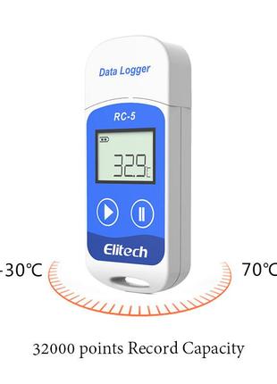 Реєстратор температури elitech rc-5 (-30°c...+70°c) пам'ять 32000, pdf, word, exel, txt (велика британія)2 фото