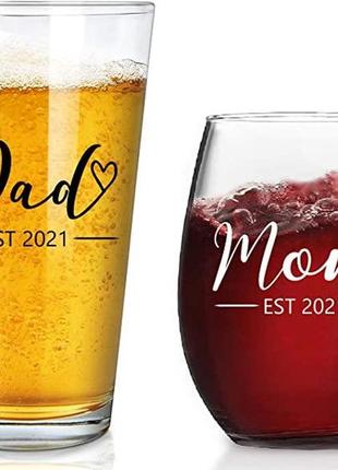 Набор бокалов для вина и пива без ножки для мамы и папы est