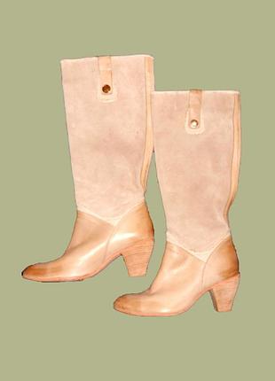 Демисезонные сапоги, кожа+замша, 24 см