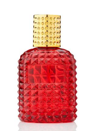 Красный флакон для парфюмерии плейн 50 мл. с металлическим спреем золото1 фото