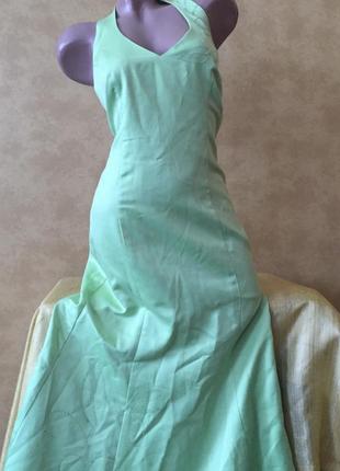Вечернее длинное салатовое зелёное платье 12uk/l нарядное платье на корсете
