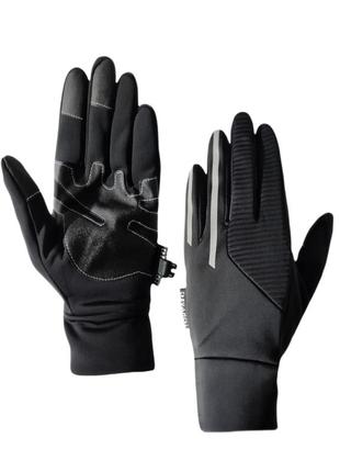 Спортивные сенсорные термо перчатки черного цвета со светоотражателем1 фото