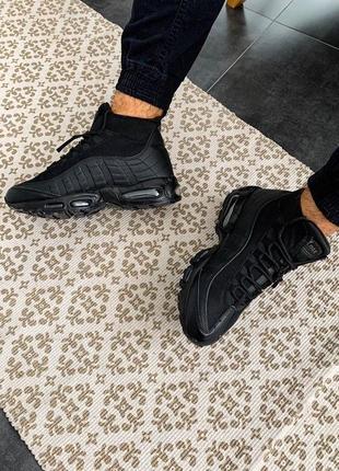 Мужские высокие кожаные термо кроссовки nike air max sneakerboot 95 "black"#найк3 фото