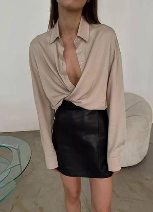 Женская рубашка базовая оверсайз черная белая бежевая свободная классическая с рукавом