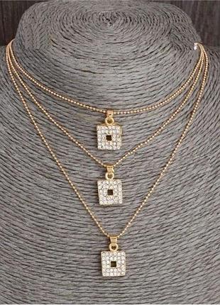 🏵шикарная тройная подвеска на цепочках квадрат, новая! арт.8881