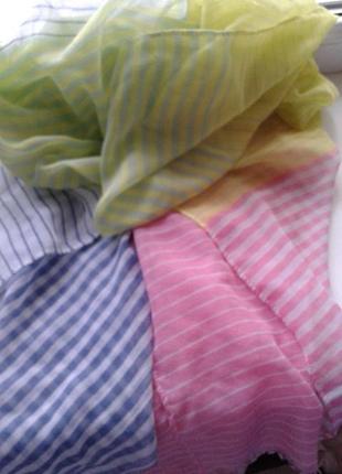 Нежный разноцветный в полоску палантин шарф шаль парео легкий хлопковый марлевка3 фото