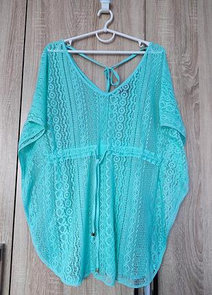 Яскрава ажурна пляжна туніка накидка на купальник парео туника розмір 44-46