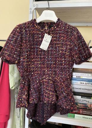 Кофта топ блузка букле рогожка твид твід zara