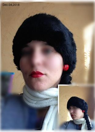 Чёрная меховая повязка полоска на голову зимняя ⛄