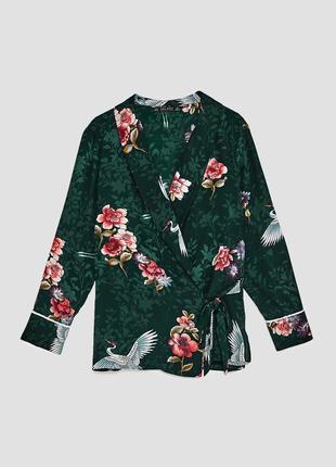 Стильна блуза на запах zara з принтом р. s-m блузка с запахом кимоно2 фото