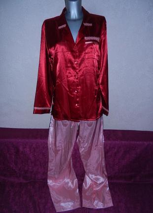 48/l/16 primark,англия!роскошная красно розовая атласная пижама новая1 фото