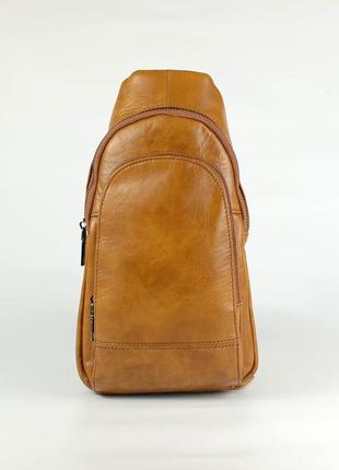 Коричневый мужской кожаный слинг рюкзак сумочка на одно плечо нагрудная сумка из натуральной кожи6 фото