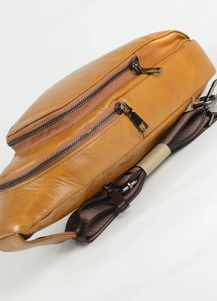 Коричневый мужской кожаный слинг рюкзак сумочка на одно плечо нагрудная сумка из натуральной кожи5 фото