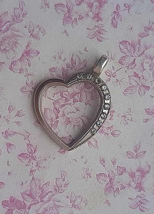 Кулон серебро сердце подвес лаконич украшен циркон цепочк камни2 фото
