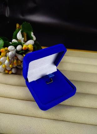 Ювелирная подарочная упаковка футляр коробочка для кулона подвески синий квадрат бархатный3 фото