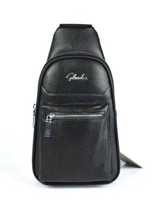 Мужской черный рюкзак слинг из эко-кожи сумочка на одно плечо молодежная нагрудная сумка рюкзак3 фото