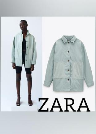Куртка рубашка пиджак оверсайз цвет грязная бирюза на пуговицах с накладными карманами zara