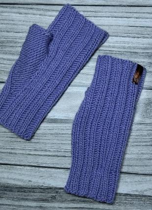 Женские вязаные митенки - перчатки без пальцев (сиреневые) - зимние рукавички в подарок