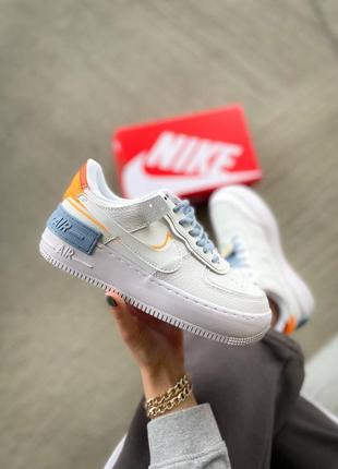 Женские кожаные кроссовки nike air force 1 shadow "white/orange"#найк10 фото