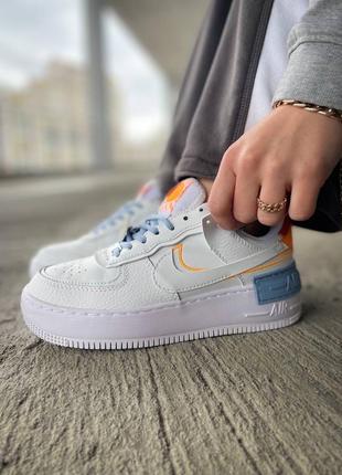 Женские кожаные кроссовки nike air force 1 shadow "white/orange"#найк1 фото