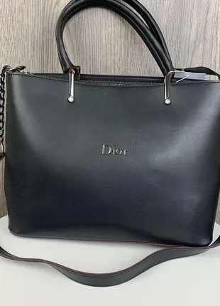 Большая женская сумка  черная женская сумочка на плечо в стиле диор7 фото