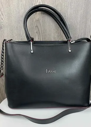 Большая женская сумка  черная женская сумочка на плечо в стиле диор9 фото