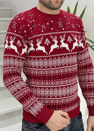 Червоний новорічний светр з оленями❄️❄️❄️1 фото