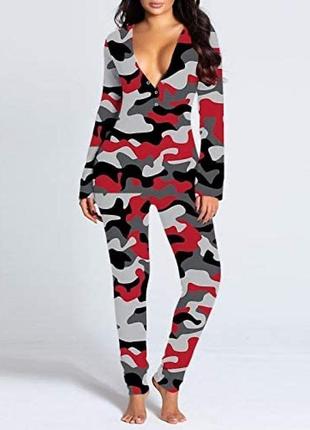 Комбинезон пижама защитный расцветка красный серый пижама костюм на кнопках