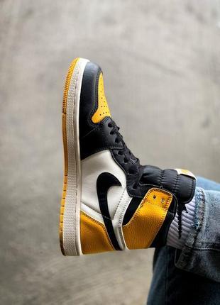 Женские высокие кожаные кроссовки nike air jordan 1 "yellow/black"#найк4 фото